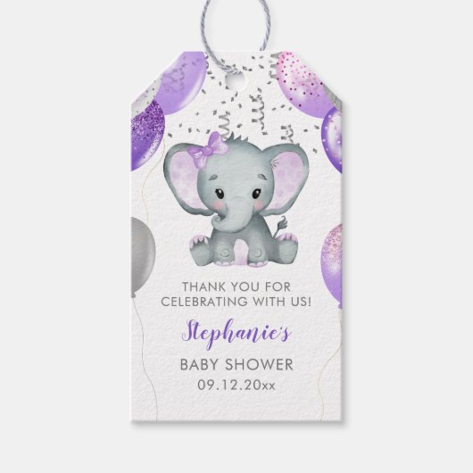 Étiquettes-cadeau Ballons Eléphants mignons Merci (Devant)