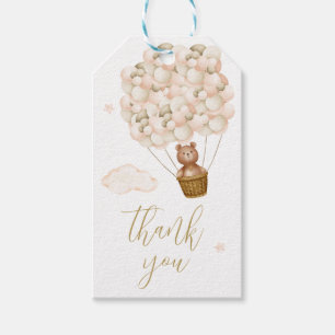 Étiquettes-cadeau Ballons en or Teddy Bear Gold avec écriture Merci