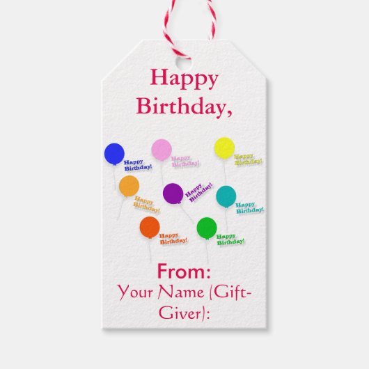 Étiquettes-cadeau Ballons multicolores heureux Modèle d'anniversaire (Devant)