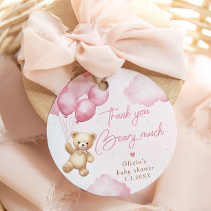 Étiquettes Cadeau Ballons ourson rose Merci beaucoup ours