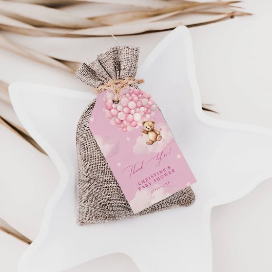 Étiquettes-cadeau Ballons roses Bébé Teddy Ours Douche Merci
