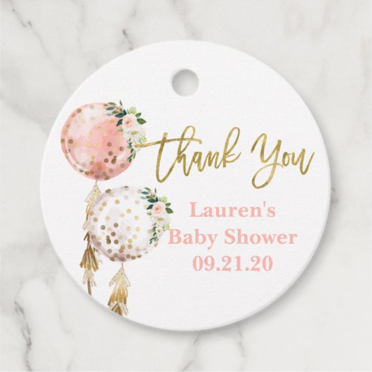 Étiquettes Cadeau Ballons roses fille baby shower (Devant)