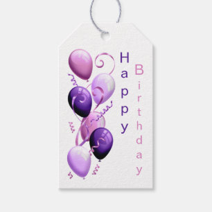 Étiquettes-cadeau Ballons violets, Joyeux anniversaire