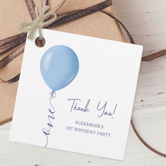 Étiquettes Cadeau Balloon bleu minimaliste garçon 1er anniversaire