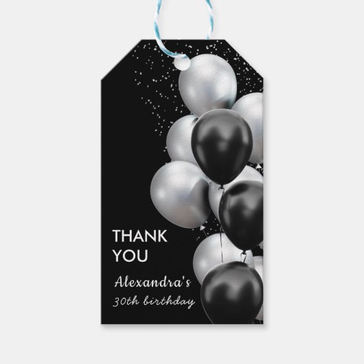 Étiquettes-cadeau Balloon noir chic gris Anniversaire (Devant)
