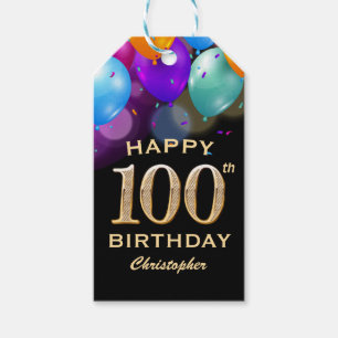 Étiquettes-cadeau Balloons noirs et or pour fête des 100 ans