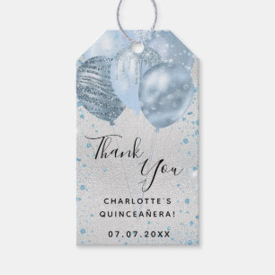Étiquettes-cadeau Balloons pailletés argentés et bleus pour Quincean