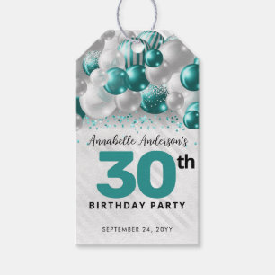 Étiquettes-cadeau Balloons Pailletés Vert Turquoise Argent Faveur An