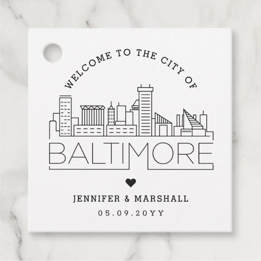 Étiquettes Cadeau Baltimore Skyline | Accueil Mariage (Devant)
