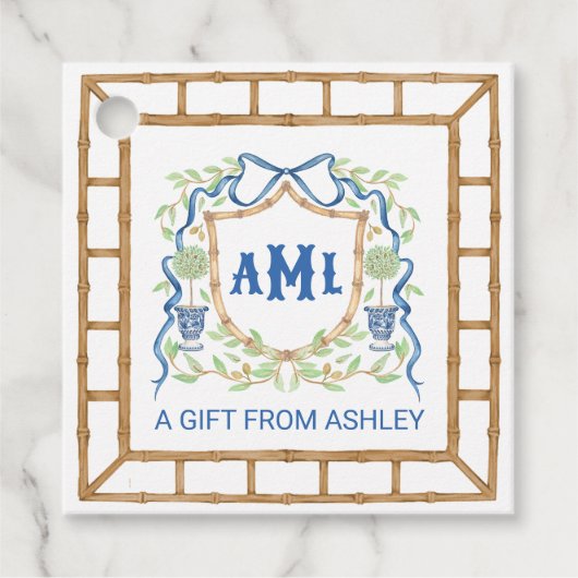 Étiquettes Cadeau Bambou et poitrine opiacée | Monogramme (Devant)