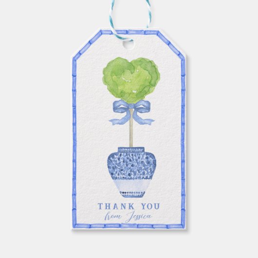 Étiquettes-cadeau Bambou Heart Topiary | Chinoiserie| Merci (Devant)