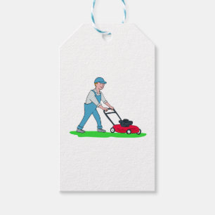 Étiquettes-cadeau Bande dessinée de fauchage de pelouse de jardinie