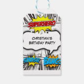 Étiquettes-cadeau Bande dessinée noir et blanc Superhero fête d'anni (Dos)