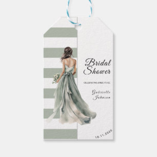 Étiquettes-cadeau Bandes de vert sauge aquarelle douche de la mariée