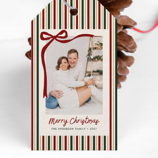 Étiquettes-cadeau Bandes festives et Noël avec un nœud familial Phot