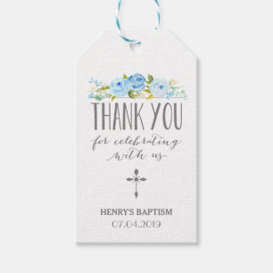 Étiquettes-cadeau Bannière rose Balise cadeau Merci religieux bleu