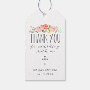 Étiquettes-cadeau Bannière rose   Balise cadeau Merci religieux rose