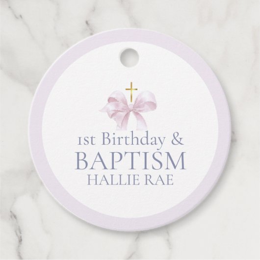 Étiquettes Cadeau Baptême & 1er anniversaire Merci rose (Devant)