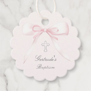 Étiquettes Cadeau Baptême arc rose balises de faveur