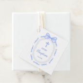 Étiquettes Cadeau Baptême Baptême Bleu Bow Ribbon Favoriser les étiq (En situation)