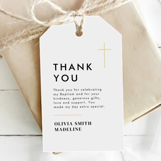 Étiquettes-cadeau Baptême Croix Or Minimal Moderne