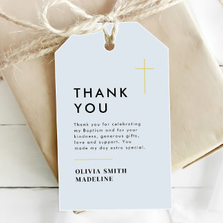 Étiquettes-cadeau Baptême Croix Or Minimal Moderne