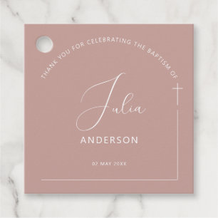 Étiquettes Cadeau Baptême d'arc minimaliste rose