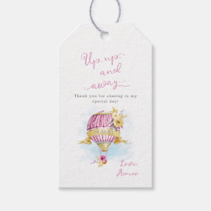 Étiquettes-cadeau Baptême de bébé montgolfière rose personnalisé