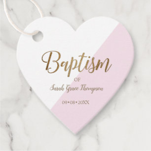 Étiquettes Cadeau Baptême de bébé rose personnalisé COEUR merci