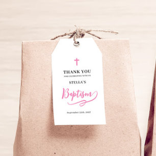 Étiquettes-cadeau Baptême de fille rose Tags cadeaux