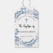 Étiquettes-cadeau Baptême de fleurs bleues (Devant)