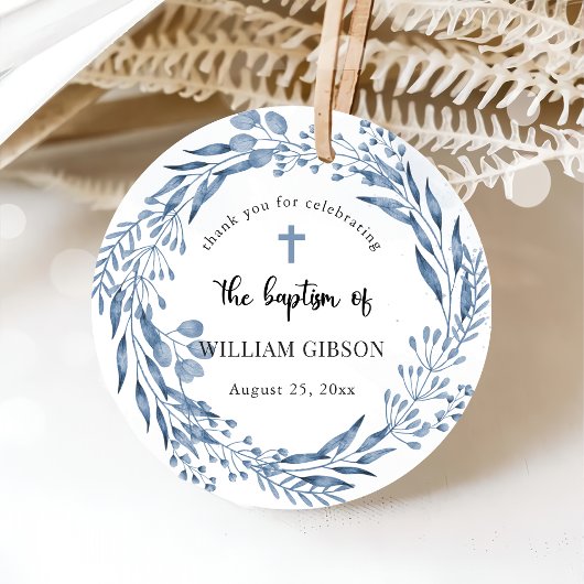 Étiquettes Cadeau Baptême de fleurs bleues