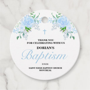 Étiquettes Cadeau Baptême de garçon floral bleu