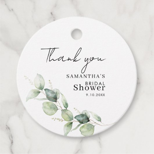 Étiquettes Cadeau Baptême de mariage minimaliste botanique d'eucalyp (Devant)