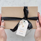 Étiquettes-cadeau Baptême eucalyptus verdure blanc fleuri
