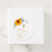 Étiquettes Cadeau Baptême eucalyptus vert tournesol merci (En situation)