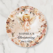 Étiquettes Cadeau Baptême fille ange rousse et fleurs d'ivoire Baptê (Dos)