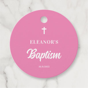 Étiquettes Cadeau Baptême Fille Rose Rond