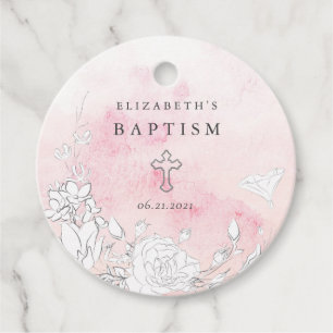 Étiquettes Cadeau baptême floral clair moderne faveur tags