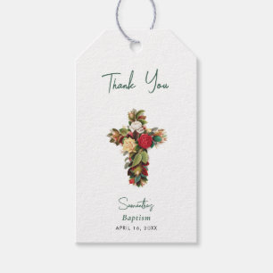 Étiquettes-cadeau Baptême floral croix garçon fille