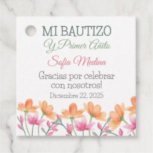 Étiquettes Cadeau Baptême mignon et fleurs d'aquarelle de premier an