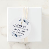 Étiquettes Cadeau Baptême Moderne Botanique Bleu Marine (En situation)