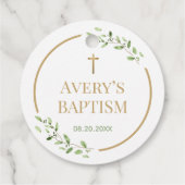 Étiquettes Cadeau Baptême moderne courre d'or croix personnalisable (Dos)
