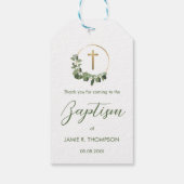 Étiquettes-cadeau Baptême personnalisé Couronne moderne verte croix (Dos)