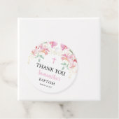 Étiquettes Cadeau Baptême rose florale fille Favoriser (En situation)