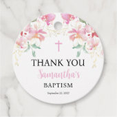 Étiquettes Cadeau Baptême rose florale fille Favoriser (Devant)