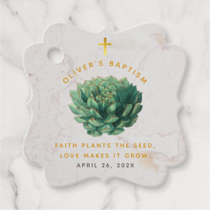 Étiquettes Cadeau Baptême Succulent Foi Élégante Plantes de la semen