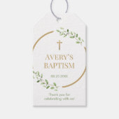 Étiquettes-cadeau Baptême Wreath cross bible verse merci pour (Devant)