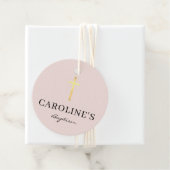 Étiquettes Cadeau BAPTISM MERCI or moderne croix fille bébé rose (En situation)