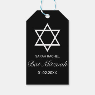 Étiquettes-cadeau Bar Mitzvah minimaliste moderne blanc noir